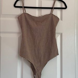 brown striped reformation bodysuit